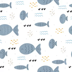 Plaid avec motif Vagues de la mer Modèle sans couture avec poisson mignon. modèle vectoriel
