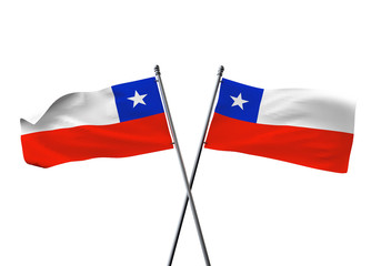 Chile flags crossed isolated on a white background. 3D Rendering