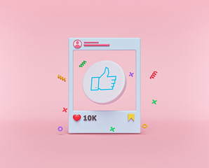 Social network post photo frame isolated on pastel background. minimal icon, symbol. 3d rendering
