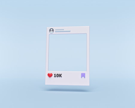 Social network post photo frame isolated on pastel background. minimal icon, symbol. 3d rendering