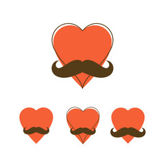 Heart with mustaches father funny symbol vector icon, father day concept greeting card trendy minimal style, I love you Dad.
