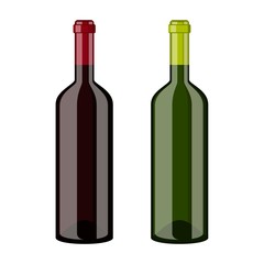 Red and white wine bottles isolated on white background. Vector illustration