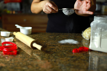Kitchen table for cookies, making cookies, moody kitchen, brown kitchen table, making sugar cookies