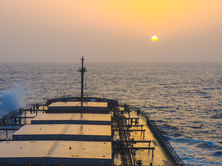 Sunset view from a large crude oil tanker in the Indian ocean 