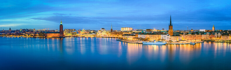 Stockholm skyline panorama in twilight, Sweden