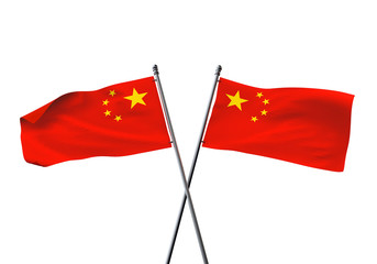 China flags crossed isolated on a white background. 3D Rendering