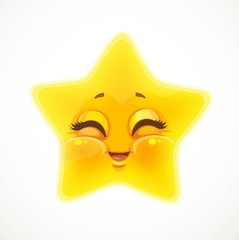 Cute cartoon funny smiling star isolated on a white background