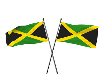 Jamaica flags crossed isolated on a white background. 3D Rendering