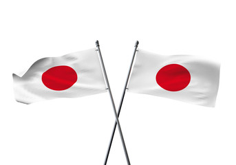 Japan flags crossed isolated on a white background. 3D Rendering