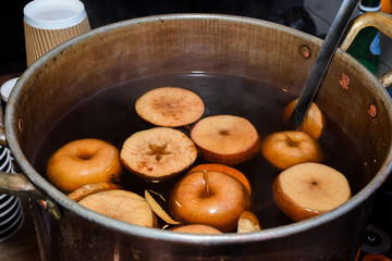 Spicy hot sangria cider with apple, citrus, orange