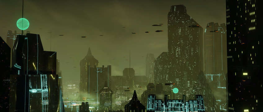 Premium Photo  City wallpaper dystopian futuristic cyberpunk city at night  3d rendering raster illustration