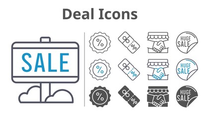 deal icons icon set included handshake, sale, discount icons