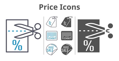 price icons icon set included sale, voucher, price tag, barcode icons