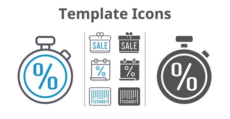 template icons icon set included gift, calendar, barcode, stopwatch icons