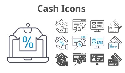 Fototapeta premium cash icons icon set included online shop, mortgage, credit card icons