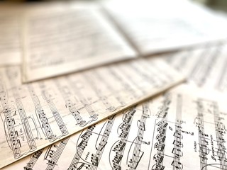 Sheet music background. Music background. Music elements.