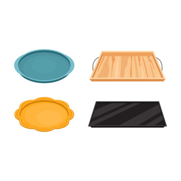 Cartoon Color Empty Food Tray Icon Set. Vector