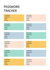 Password tracker, comfortable planner for organiser.
