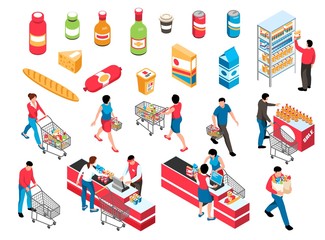 Obraz na płótnie Canvas Isometric Supermarket Icon Set