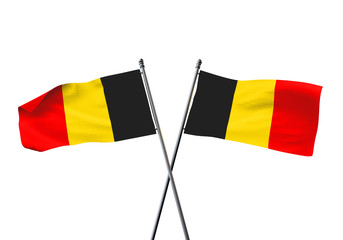 Belgium flags crossed isolated on a white background. 3D Rendering