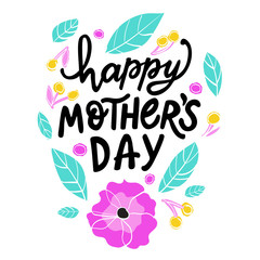 Fototapeta premium Happy mothers day vector hand written lettering