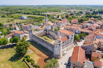 Fototapeta na wymiar An aerial view of castle Morosini-Grimani in Svetvincenat, Istria, Croatia