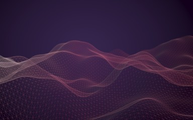 Abstract landscape background. Cyberspace purple grid. hi tech network. 3D illustration