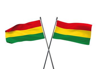 Bolivia flags crossed isolated on a white background. 3D Rendering