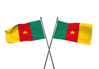 Cameroon flags crossed isolated on a white background. 3D Rendering