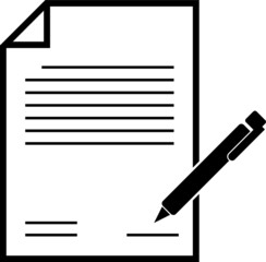 Document signing, legal document, pen and paper vector icon