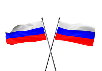 Russia flags crossed isolated on a white background. 3D Rendering
