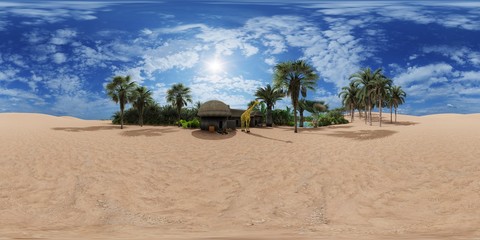 Palm trees near oasis in Africa 3d rendering - 343811782