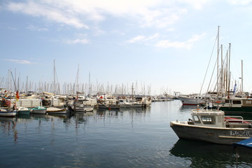motor boats and yachts in the port of cannes, france,