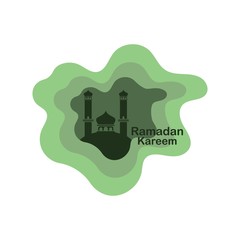 Ramadan Kareem paper art vector or paper cut style with Fanoos lantern, Crescent moon & Mosque Background in green Color abstract Shape. For Web banner, greeting card, Poster & Promotion template