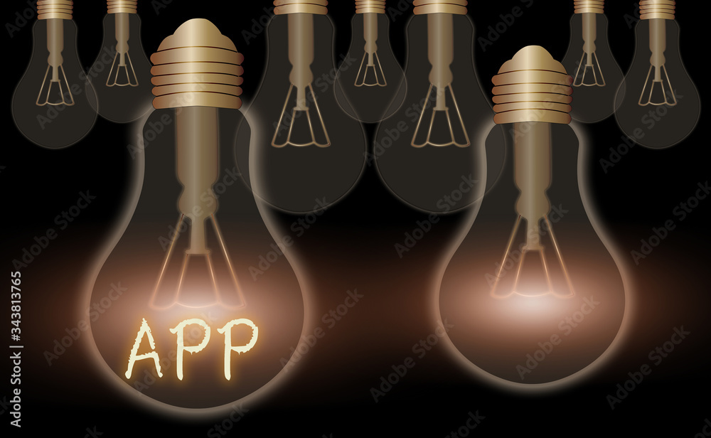Aufkleber Writing note showing App. Business concept for Computer program Download software by a user to a mobile device