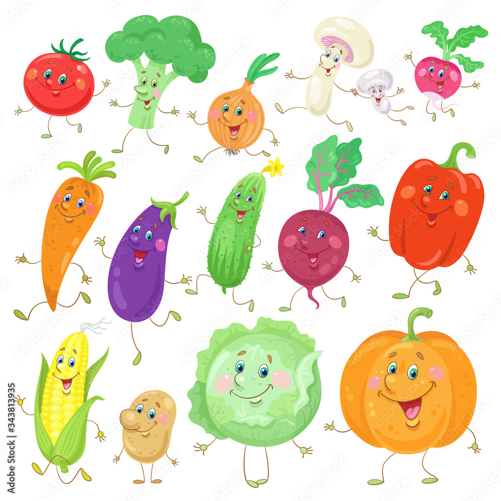 Canvas Prints Big set of funny vegetables.  In cartoon style. Isolated on white background. Vector flat illustration.