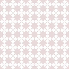 Subtle vector ornamental seamless pattern. Minimalist geometric texture with floral shapes, crosses, repeat tiles. Abstract background in white and pale pink colors. Elegant decorative design element
