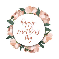 Happy Mother's Day. Peonies pattern circle background.Vector greeting card template.