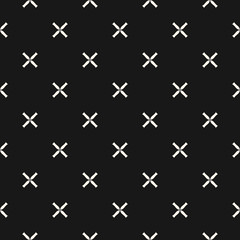 Simple geometric floral pattern. Black and white minimalist seamless texture with small flowers, crosses. Vector abstract minimal monochrome background. Dark repeat design for decor, wallpaper, covers