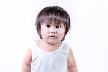 Naklejka premium portrait of asian little boy over white background