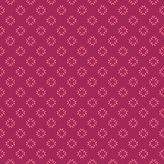 Vector floral minimalist seamless pattern. Simple abstract background with small geometric flowers, petals, crosses. Minimal ornament texture in burgundy and pink color. Elegant repeatable design