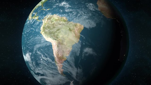 Planet Earth, seen from space, zooming in and centering on Sao Paulo, Brazil. 3D computer generated animation.