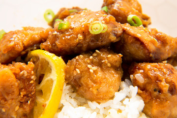 Sticky Chinese Lemon Chicken on the plate