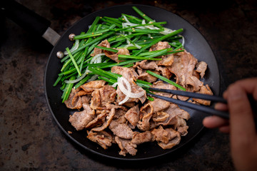 Fried Beef Brisket with garlic chives salad