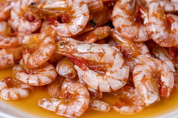 Sweet shrimps is Thai dish which cooks with fish sauce and sugar.It has lots of calcium. food frozen shrimp. Texture background seafood frozen shrimp.