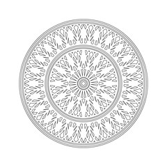 Mandala. Round Element For Coloring Book. Black Lines on White Background. Abstract Geometric Ornament. Vector illustration. Isolated on white.