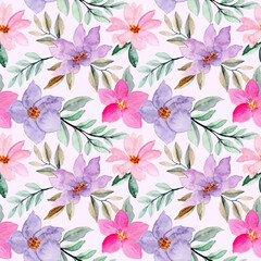 Obraz premium pink purple seamless pattern with watercolor flower