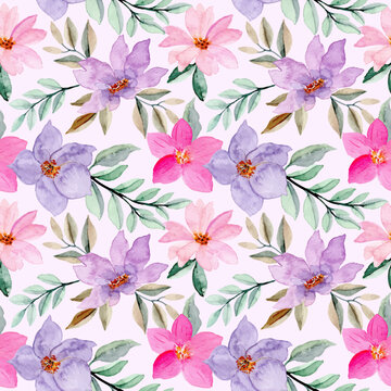 pink purple seamless pattern with watercolor flower