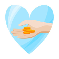 vector hand giving money coins to charity  volunteer help illustration
