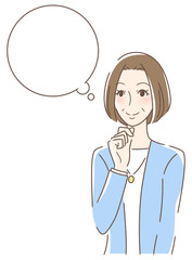 笑顔で想像する女性